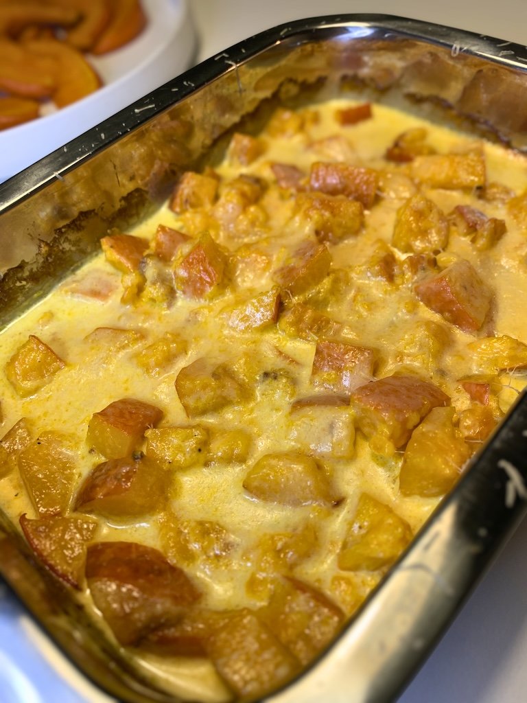 græskar i fløde og parmesan som cremet tilbehør